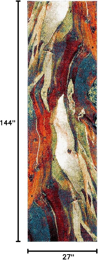 SAFAVIEH Glacier Collection 2'3" x 12' Red/Green GLA126Q Modern Abstract Non-Shedding Living Room Bedroom Runner Rug