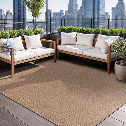 Beverly Rug Indoor Outdoor Rug 8x10, Washable Outside Carpet for Patio, Deck, Porch, Solid Modern Area Rug, Water Resistant, Jute Beige