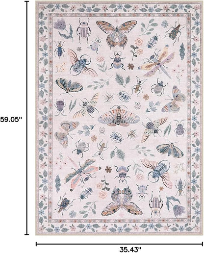 Lahome Insect Washable Small Area Rug, 3x5 Area Rugs for Bedroom Living Room, Non-Slip Soft Accent Throw Carpet for Kitchen Office Entryway Bathroom Office, Pink