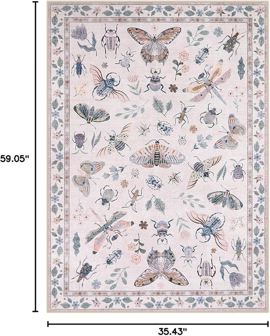 Lahome Insect Washable Small Area Rug, 3x5 Area Rugs for Bedroom Living Room, Non-Slip Soft Accent Throw Carpet for Kitchen Office Entryway Bathroom Office, Pink