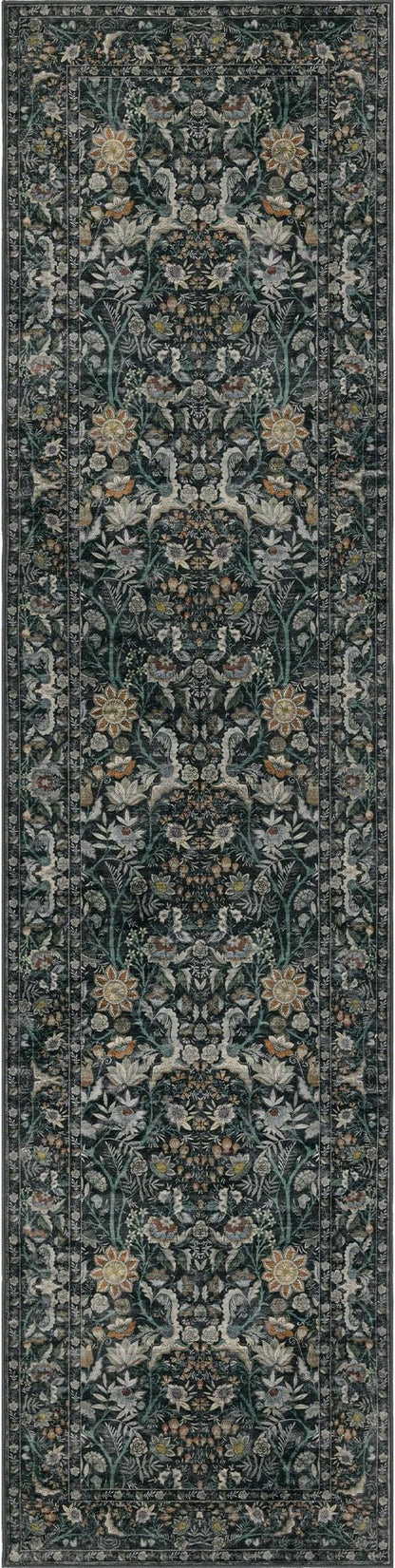 Washable Runner Rug 2x8: Vintage Boho Floral Carpet Runners for Hallway Entryway Non-Slip - Soft Botanical Low Pile Thin Mat for Kitchen Bathroom Bedroom Laundry Floor Decor - Dark Green