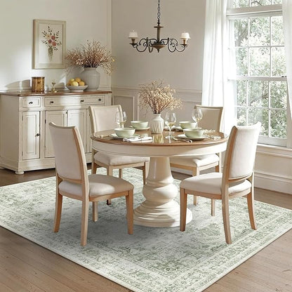 5x7 Vintage Washable Area Rugs Boho Medallion Large Distressed Retro Accent Carpet Floral Non-Slip Soft Low Pile Indoor Throw Rug for Living Room Bedroom Dining Room Office Kitchen, Green