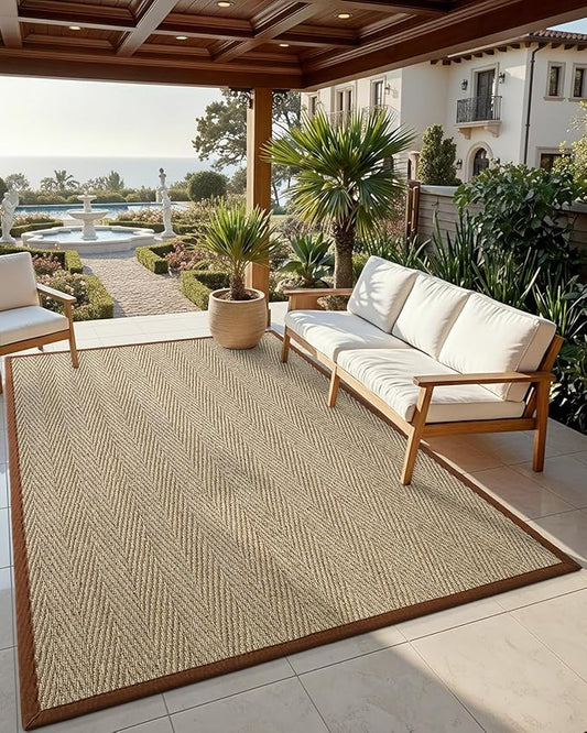 DEXI Area Rug Natural Fiber 5x8, Braided Woven Seagrass Rugs No Shed, Soft Neutral Rustic Carpet Mat for Indoor Entryway Outdoor Patio Dining Living Room Bedroom Farmhouse, Natural