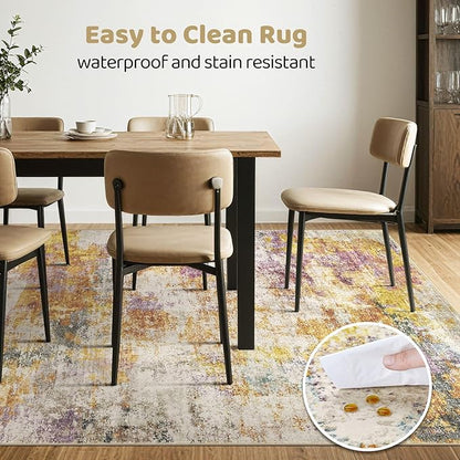 6x9 Area Rugs Living Room: Washable Large Abstract Modern Soft Stain Resistant Indoor Floor Rugs Non Slip Accent Carpet for Bedroom Nursery Playroom Office Dining Room Dorm Home House- Gold Colorful