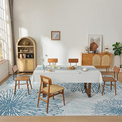 WITSHOCK 9x12 Washable Rug for Living Room,Modern Floral Distress Print Pattern Area Rugs,Stain Resistant with Non Slip Backing Carpet for Dining Room,Bedroom & Home Decor,Blue/Light Blue