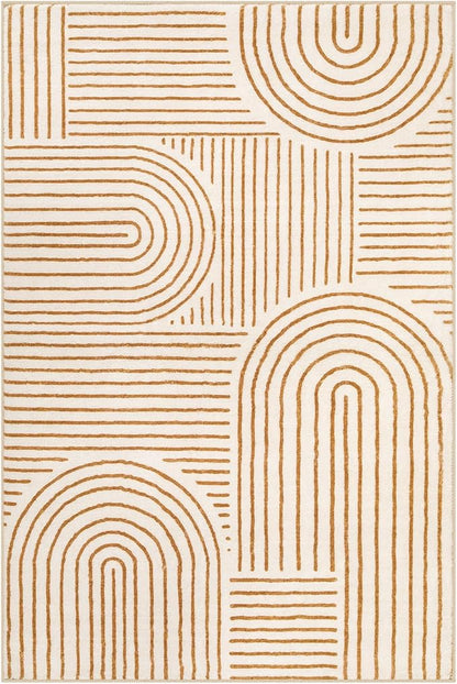 Lahome Abstract Washable Area Rug 6x9, Soft 6x9 Rug for Living Room Ultra-Thin Non Slip Bedroom Rug, Rainbow Orange Throw Carpet for Dining Room(6'x9',Orange)