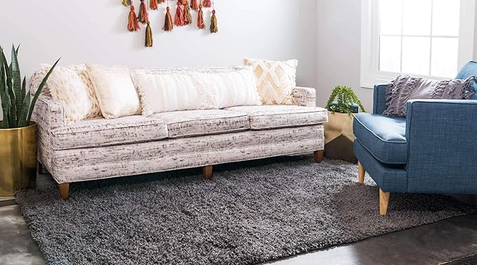 Unique Loom Solid Shag Collection Area Rug (7' 1" x 10' Rectangle, Graphite Gray)