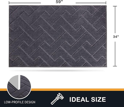 PURRUGS Dirt Trapping Door Mat 34" x 59", Non-Slip Machine Washable Entry Rug, Shoe Scraper, Dog Doormat, Super Absorbent Welcome Mat for Front & Back Door, Muddy Wet Shoes & Paws, Grey