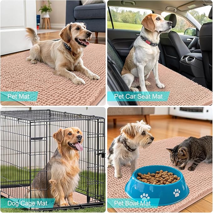 OLANLY Dog Door Mat for Muddy Paws 47x32, Absorbs Moisture and Dirt, Absorbent Non-Slip Washable Doormat, Quick Dry Chenille Mud Mat for Dogs, Entry Indoor Entryway Carpet for Inside Floor, Peach