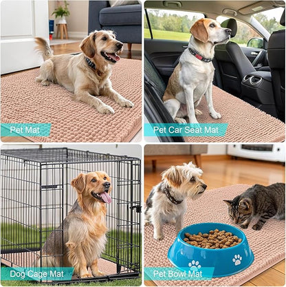 OLANLY Dog Door Mat for Muddy Paws 47x24, Absorbs Moisture and Dirt, Absorbent Non-Slip Washable Doormat, Quick Dry Chenille Mud Mat for Dogs, Entry Indoor Entryway Carpet for Inside Floor, Peach