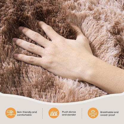 Zentavio Area Rugs for Living Room Large Rugs for Bedroom 6x9 Soft Carpet Fluffy Furry Shag Aesthetic Plush High Pile Gray Throw Rug for Nursery Kids Room Dorm Tie-Dyed Coffee