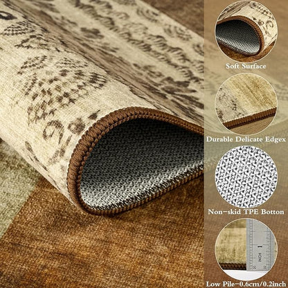 DweIke Washable Area Rugs for Living Room, 6x9 Large Bedroom Rugs, Geometric Print Non Slip Low Pile Indoor Throw Carpets for Bedroom Apartment Dining Room Home Office Hardwood Floor, Brown