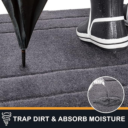 PURRUGS Dirt Trapping Door Mat 24" x 35.5", Non-Slip/Skid Machine Washable Entryway Rug, Dog Doormat, Super Absorbent Welcome Mat for Muddy Wet Shoes and Paws, Grey