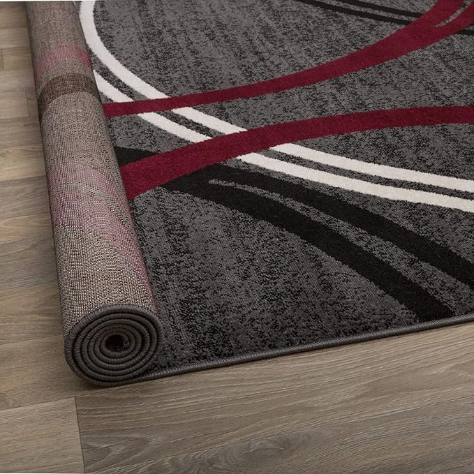 Rugshop Modern Wavy Circles Design Non-Shedding Area Rug, Carpet for Living Room or Dining Room, Red, 6'6" x 9'