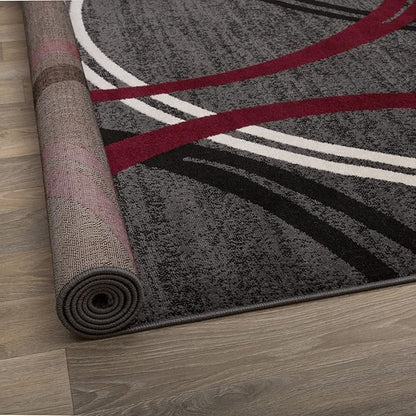 Rugshop Modern Wavy Circles Design Non-Shedding Runner Rug, Carpet for Hallway or Kitchen, Red, 2' x 7'2"