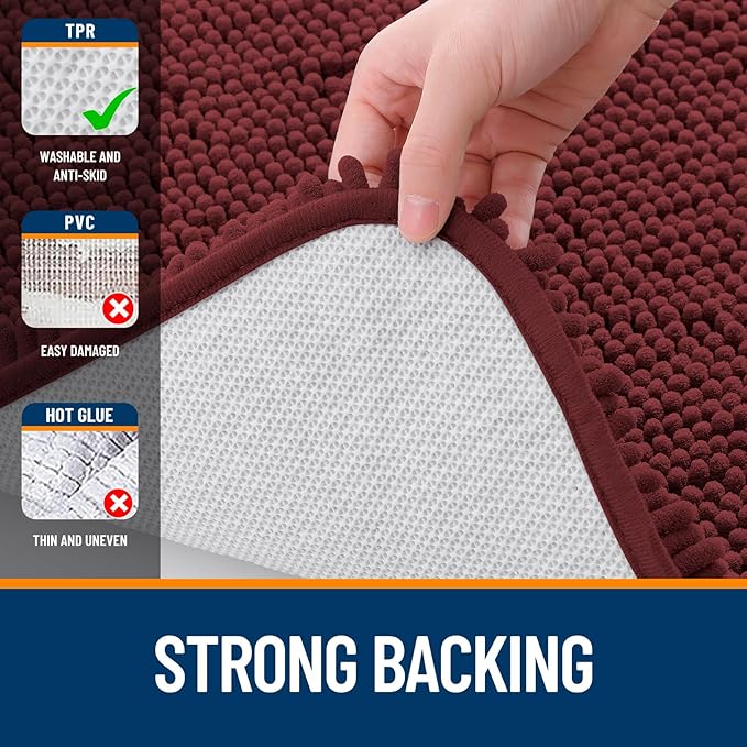 OLANLY Bathroom Rugs 36x24, Extra Soft Absorbent Chenille Bath Rugs, Rubber Backing Quick Dry, Machine Washable Bath Mats for Bathroom Floor, Tub and Shower, Home Decor Accessories, Andorra Red-Brown