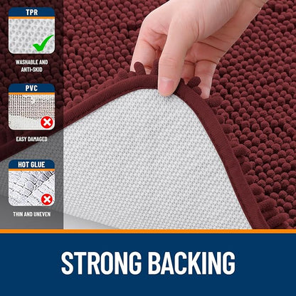 OLANLY Bathroom Rugs 24x16, Extra Soft Absorbent Chenille Bath Rugs, Rubber Backing Quick Dry, Machine Washable Bath Mats for Bathroom Floor, Tub and Shower, Home Decor Accessories, Andorra Red-Brown