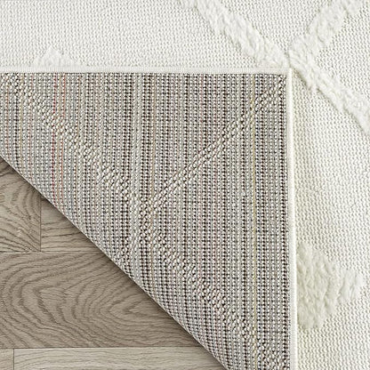 Antep Rugs Palafito 6x9 Geometric Shag Diamond High-Low Pile Textured Indoor Area Rug (White, 6'7" x 9')