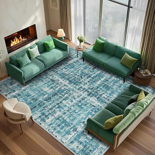 5x7 Abstract Area Rugs for Living Room, Modern Teal Blue Washable Indoor Rug for Bedroom, Thin Soft Large Non-Slip Carpet for Dining Room Home Office Farmhouse Decor