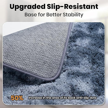 Zentavio Area Rugs for Living Room Large Rugs for Bedroom 8x10 Carpet Fluffy Fuzzy Soft Shag Aesthetic Plush High Pile Gray Throw Rug for Nursery Kids Room Dorm Tie-Dyed Blue Grey