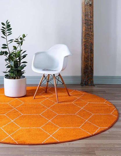 Unique Loom Trellis Frieze Collection Area Rug - Geometric (4' 1" Round, Orange/ Ivory)