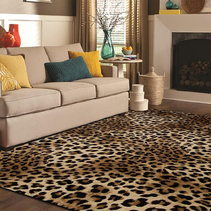 Leopard Rug 8x10 Large Living Room Area Rug Washable Non-Slip Leopard Print Bedroom Rug Modern Themed Indoor Carpet for Dining Room Foyer Apartment Den（8x10ft,Brown）