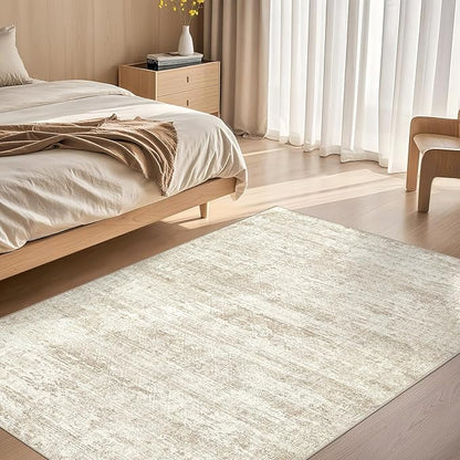 4x6 Area Rug Living Room Rugs - Washable Neutral Modern Abstract Soft Thin Rug Indoor Floor No Slip Rug Carpet for Bedroom Under Dining Table Home Office Decor - Beige/Brown