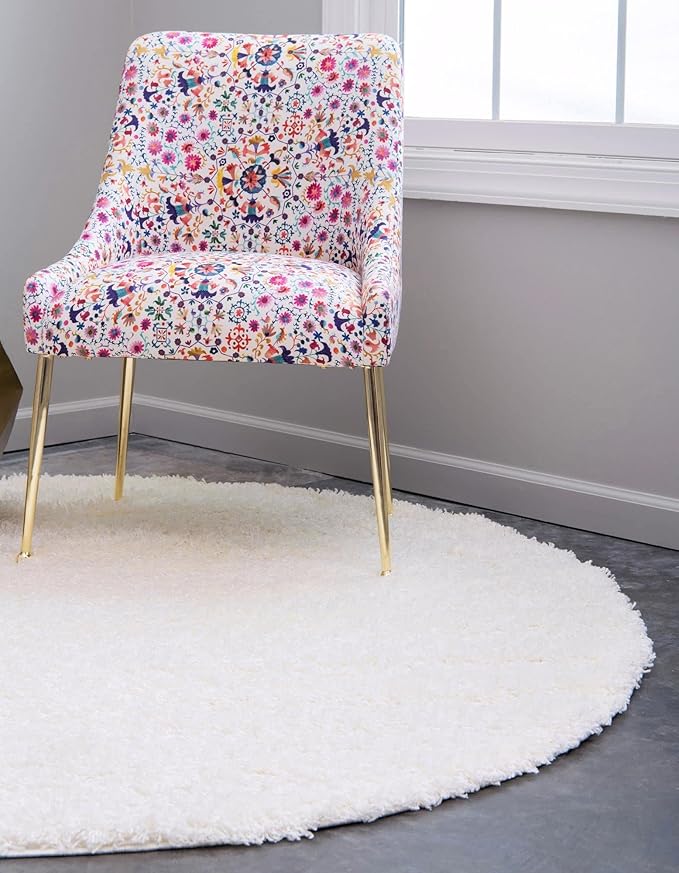 Unique Loom Solid Shag Collection Area Rug (4' 1" Round, Snow White)
