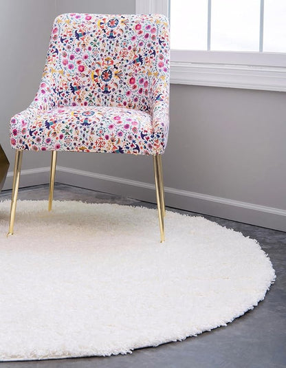 Unique Loom Solid Shag Collection Area Rug (10' 2" Round, Snow White)