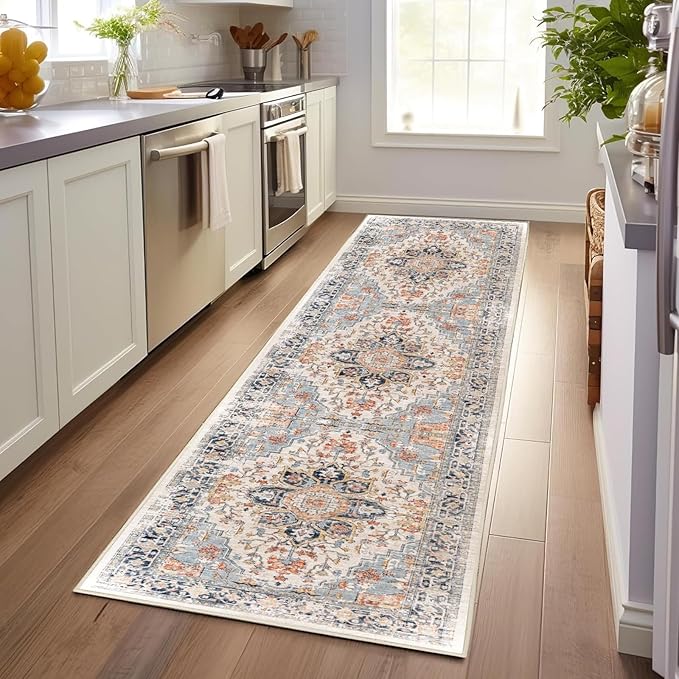 Enkor Runner Rugs for Hallway, 2.6x8 Washable Soft Non Slip Floor Rugs for Kitchen, Modern Mat for Living Room Bedroom Entryway Orange & Black