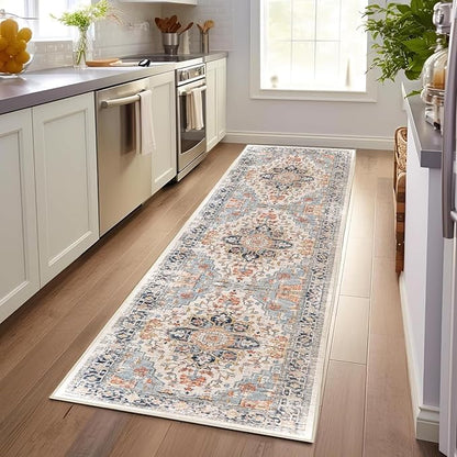 Enkor Runner Rugs for Hallway, 2.6x8 Washable Soft Non Slip Floor Rugs for Kitchen, Modern Mat for Living Room Bedroom Entryway Orange & Black