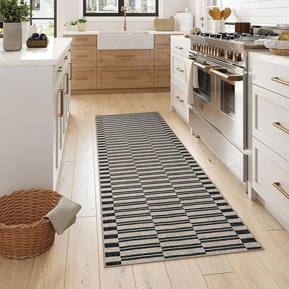 Lahome Striped Easy Jute Entryway Runner, 2x6 Kitchen Mats for Floor Black Rug Runners for Hallways Non Slip Indoor Outdoor Carpet, Farmhouse Non Shedding Floor Carpet for Laundry Porch Corridor
