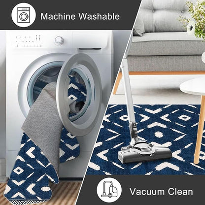 KILOCOCO Hallway Runner Rug 2'x8' Runners for Hallways Soft Washable Runner Rugs Non Slip Printed Low-Pile Runners for Bedroom Kitchen Living Room Laundry Room Boho Rugs, Blue