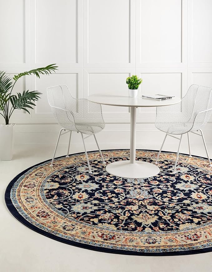 Unique Loom Sialk Hill Collection Area Rug - Washington (7' 10" Round Navy Blue/Cream)