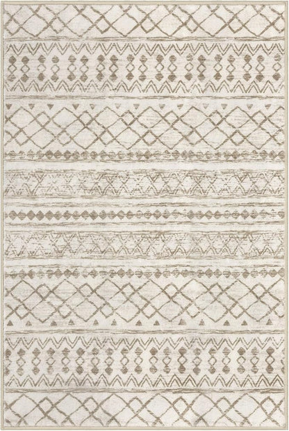 KUTA 6x9 Boho Living Room Rugs, Moroccan Washable Kitchen Rug Non Slip, Beige Ultra Soft Print Distressed Geometric Low-Pile Throw Carpet for Bedroom Nursery Dorm Decor