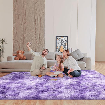8x10 Area Rugs for Living Room, Fluffy Large Rugs for Bedroom, Soft Shag Fuzzy Non-Slip Carpet for Kids Boys and Girls Nursery Room Dorm Indoor Home Decor (Tie-Dyed Purple, 8ft x 10ft)