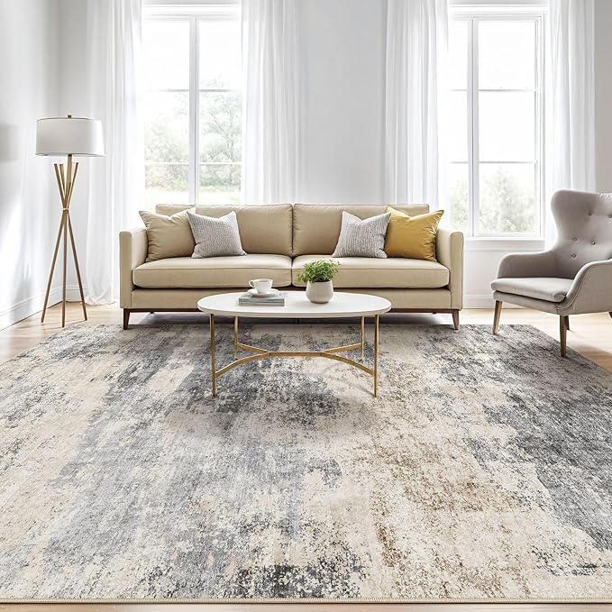 Area Rug Living Room Rugs: 5x7 Washable Large Abstract Modern Soft Stain Resistant Indoor Floor Non Slip Accent Carpet for Bedroom Nursery Playroom Dining Room Office Dorm Home House- Grey Brown