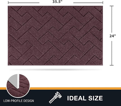 PURRUGS Dirt Trapping Door Mat 24" x 35.5", Non-Slip Machine Washable Entry Rug, Shoe Scraper, Dog Doormat, Super Absorbent Welcome Mat for Front & Back Door, Muddy Wet Shoes & Paws, Burgundy Red