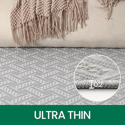LUMI 4x6 Washable Low-Pile Area Rug for Living Room, Ultra Soft Modern Neutral Rugs with Non Slip Backing, Low Profile Carpet High Traffic for Bedroom, Dining Room, Grey