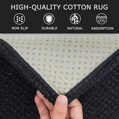KOZYFLY Long Runners for Hallways 3x12 ft Washable Kitchen Runner Non Slip Rubber Backed Hallway Rugs Cotton Entryway Runner Rug Floor Carpet for Indoor Hall, Backdoor, Kitchen, Black/Dark Grey