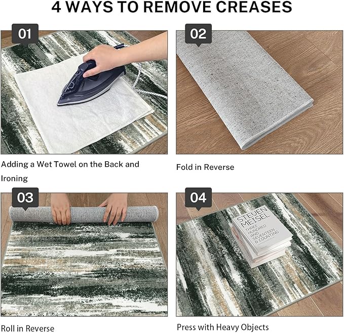 Modern Abstract Runner Rug 2x5, Forest Green Washable Entryway Kitchen Runner Non-Slip Soft Hallway Rug Runner Thin Print Faux Wool Carpet for Bedroom Laundry Room Indoor
