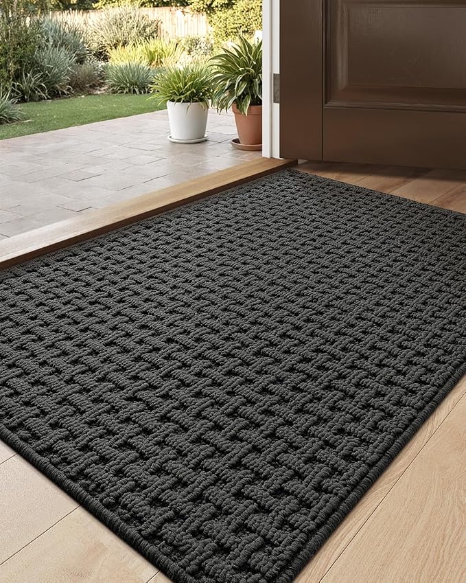 DEXI Front Entryway Door Mat Non Slip 24x36, Washable Entry Way Mats Inside Entrance Low Profile, Welcome Doormat Dirt Trapper for House Floor Home Porter Hall Backdoor Area, Dark Grey