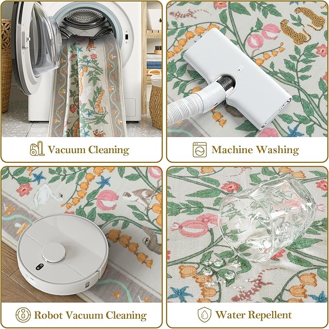 Collive 2x3 Rugs for Entryway, Small Washable Jungle Animal Door Mat Indoor Entrance Non Slip Kitchen Rug for Bathroom, Soft Ultra-Thin Throw Carpet for Bedroom Entry Home Decor, Beige