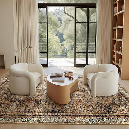 Phantoscope Washable Area Rug 6'x9' Non-Slip, Vintage Neutral Rugs for Living Room, Bedroom, Dining Room, Distressed Boho Floral Medallion Pattern, Low-Pile Foldable Carpet, Brown/Charcoal Spice