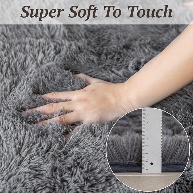 6x9 Area Rugs for Living Room Bedroom, Soft Fluffy Shaggy Bedside Rug, Indoor Floor Carpet for Kids Playroom, Dorms, Nursery Rooms, Home Decor (Grey 6'x9')