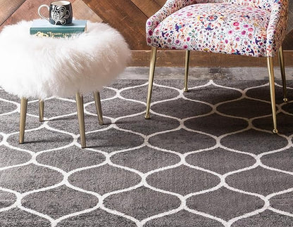 Rugs.com Lattice Frieze Collection Rug – 4' x 6' Dark Gray Medium Rug Perfect for Living Rooms, Large Dining Rooms, Open Floorplans