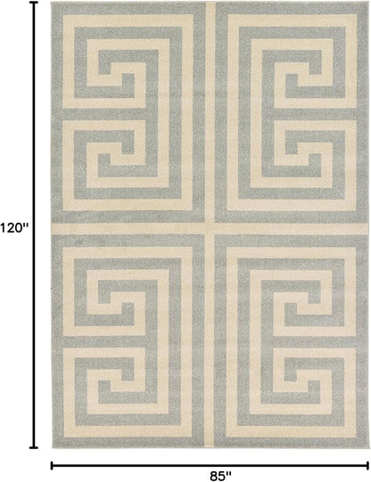 Unique Loom Athens Collection Classic Geometric Modern Border Design Area Rug (7' 0 x 10' 0 Rectangular, Gray/ Beige)