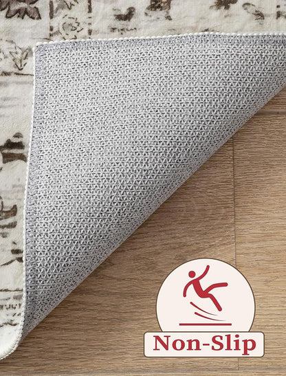 SERISSA Boho Washable Runner Rug, 2x5 Rug Non-Slip Vintage Earth Tone Hallway Kitchen Runner Rug Ultra Soft Print Distressed Floor Carpet for Bedroom Bathroom Laundry Room