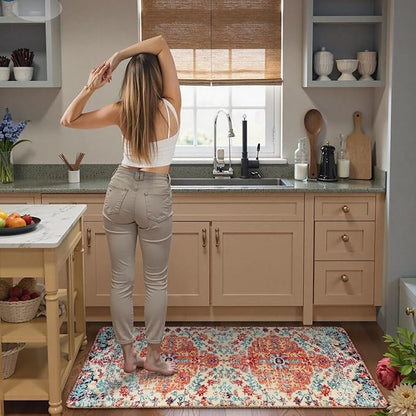 Lahome Floral Washable Kitchen Runner Rug - 2x6 Hallway Entryway Runner Rug, Oriental Medallion Distressed Non-Slip Mat, Bohemian Low-Pile Floor Carpet Runners for Bathroom Laundry Bedside, Orange