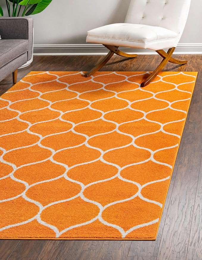 Rugs.com Lattice Frieze Collection Rug – 3' 3 x 5' 3 Orange Medium Rug Perfect for Living Rooms, Large Dining Rooms, Open Floorplans
